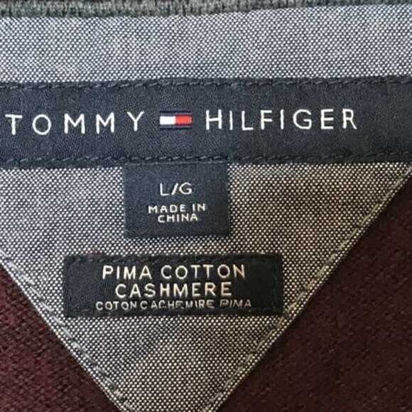 Tommy Hilfiger‎ Size L Mens Cotton Cashmere Blend Pullover Sweater Burgundy Wine - Picture 6 of 8